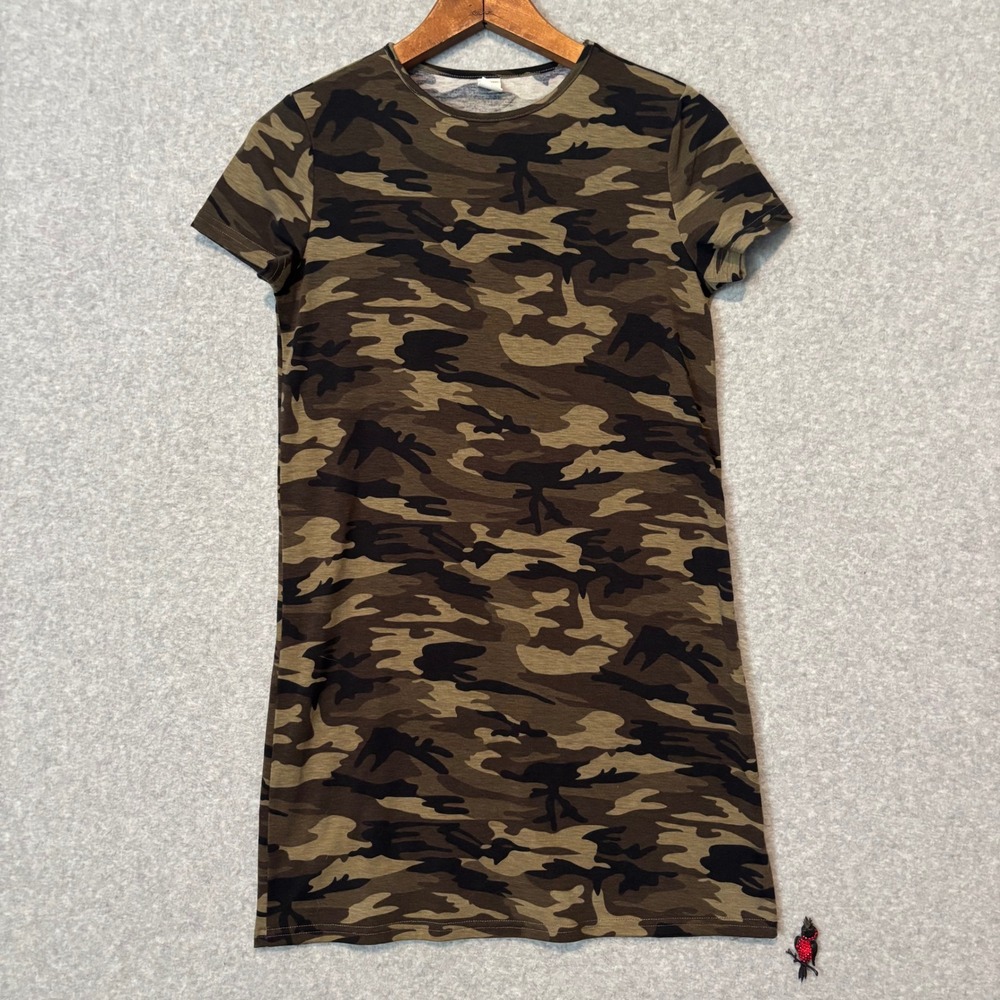 SHEIN Kids 11-12Y Camo T-Shirt Dress Olive Green‎ Camouflage Short Sleeve Grunge